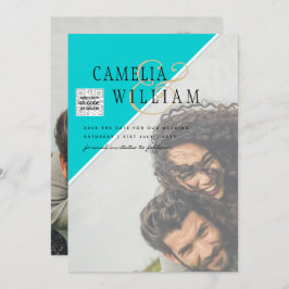 Modernes FOTO Hochzeit Einladung QR CODE UAWG AQUA