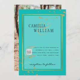 Modernes FOTO Hochzeit Einladung QR CODE UAWG AQUA
