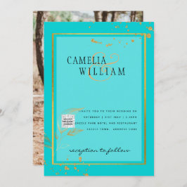 Modernes FOTO Hochzeit Einladung QR CODE UAWG AQUA
