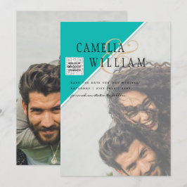 Modernes FOTO Hochzeit Einladung QR CODE UAWG AQUA