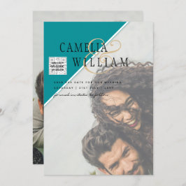 Modernes FOTO Hochzeit Einladung QR CODE UAWG AQUA