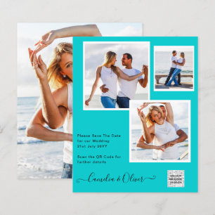 Modernes FOTO Hochzeit Einladung QR CODE UAWG AQUA