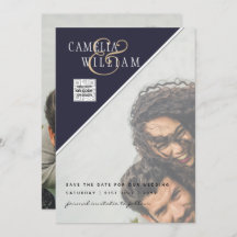 Modernes FOTO Hochzeit Einladung QR CODE UAWG Blue