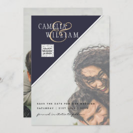 Modernes FOTO Hochzeit Einladung QR CODE UAWG Blue