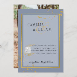 Modernes FOTO Hochzeit Einladung QR CODE UAWG Blue