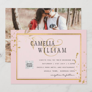Modernes FOTO Hochzeit Einladung QR CODE UAWG Blus
