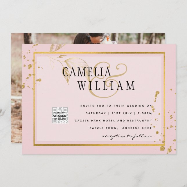 Modernes FOTO Hochzeit Einladung QR CODE UAWG Blus (Vorne/Hinten)