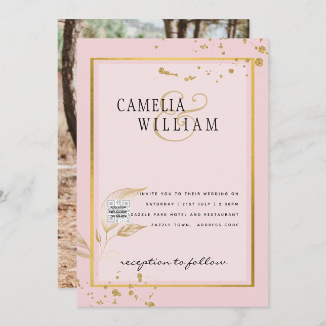 Modernes FOTO Hochzeit Einladung QR CODE UAWG Blus (Vorne/Hinten)