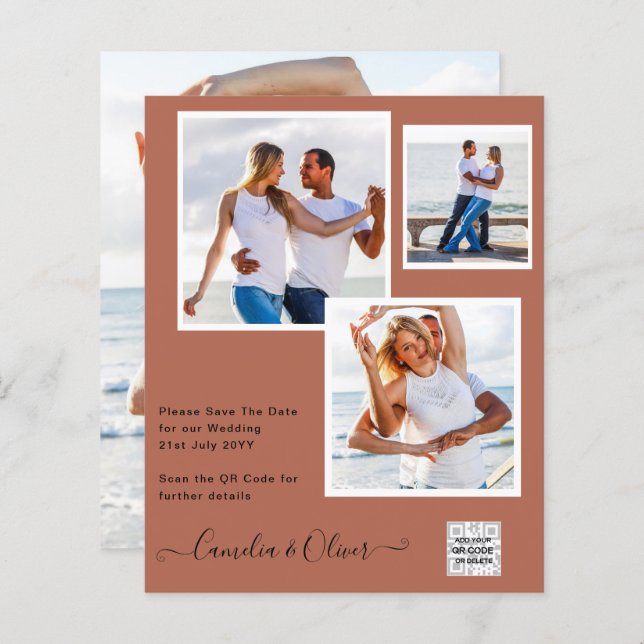 Modernes FOTO Hochzeit Einladung QR CODE UAWG Cinn (Vorne/Hinten)