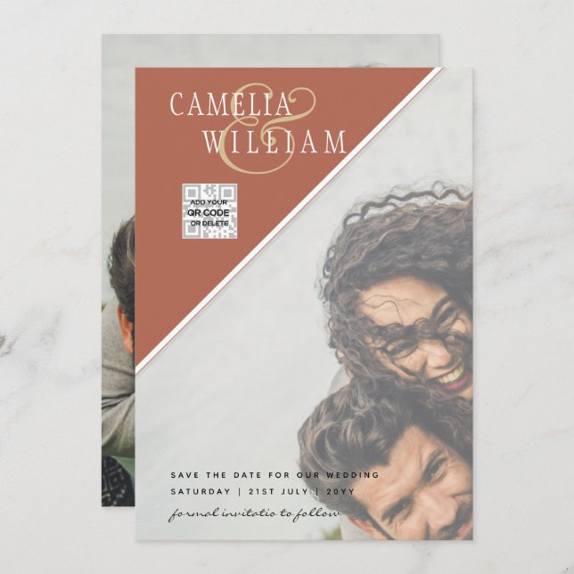 Modernes FOTO Hochzeit Einladung QR CODE UAWG Cinn (Vorne/Hinten)