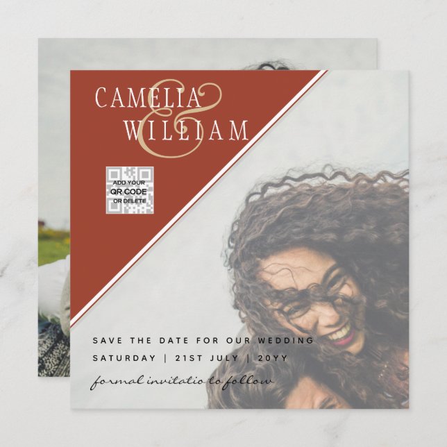 Modernes FOTO Hochzeit Einladung QR CODE UAWG Cinn (Vorne/Hinten)