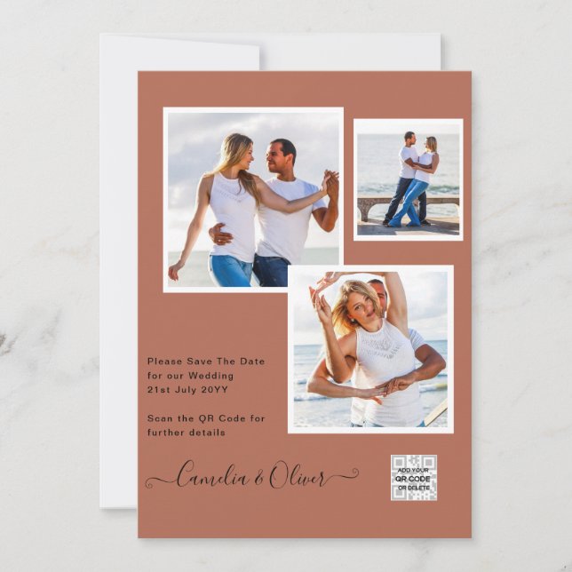 Modernes FOTO Hochzeit Einladung QR CODE UAWG Cinn (Vorderseite)