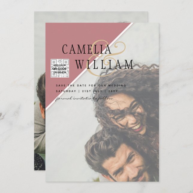 Modernes FOTO Hochzeit Einladung QR CODE UAWG Dust (Vorne/Hinten)
