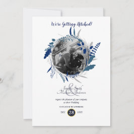 Modernes FOTO Hochzeit Minimalistischer Blaukranz Einladung