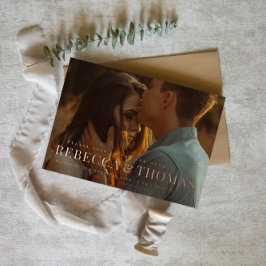 Modernes Foto Hochzeit Rose Gold Folieneinladung