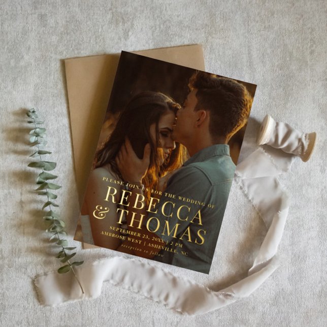 Modernes Foto HochzeitGold Folieneinladung (Von Creator hochgeladen)