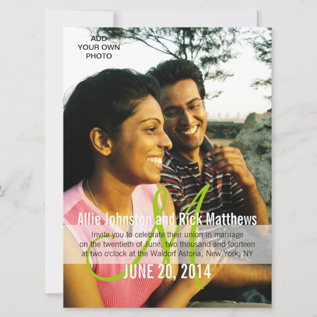 Modernes Foto-Hochzeits-Einladungs-Monogramm Einladung (Vorderseite)