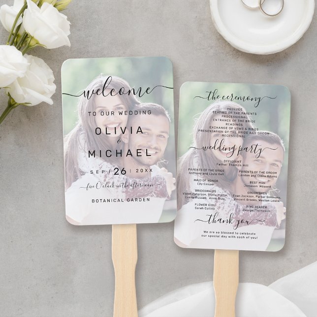 Modernes Foto-Hochzeitsprogramm Fächer (Modern simple elegant script photo wedding program hand fan)