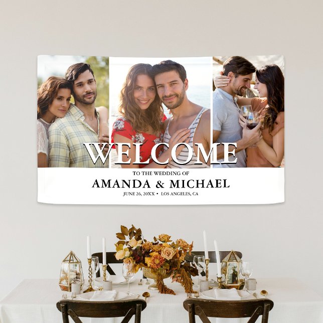 Modernes Foto Hochzeitswillkommen Banner (Add warmth and elegance to your big day with our personalized photo wedding banner!)