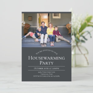 Modernes Foto Holzkohle Grau Housewarming Einladun Einladung
