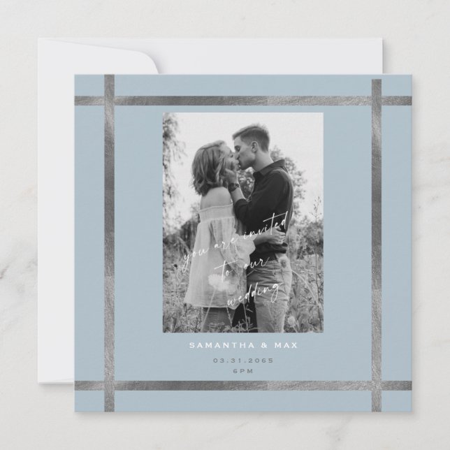Modernes Foto Icy Blue & Silver Square Wedding Einladung (Vorderseite)