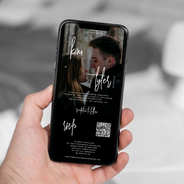Modernes Foto in einem QR-Code uAwg Schwarze Hochz Einladung (Von Creator hochgeladen)