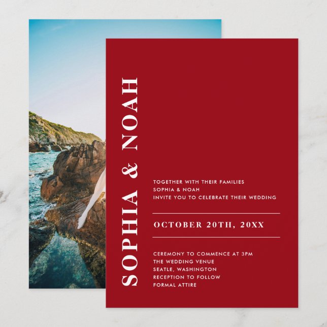 Modernes Foto in Rot und Weiß Einladung (Vorne/Hinten)