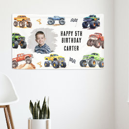 Modernes Foto | Kinder Monster Trucks Geburtstagsp Banner