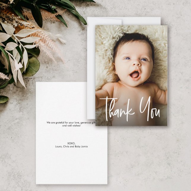 Modernes Foto Kleine Babydusche Dankeskarte (Small baby shower thank you photo card.)