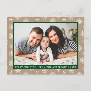 Modernes Foto Kraft Snowflake Holiday Green Postkarte