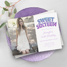 Modernes Foto Lila Blauer Weißer Balloon Sweet 16 Einladung