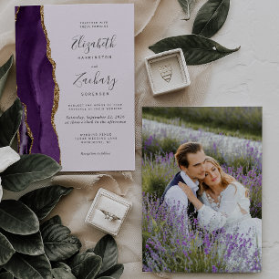 Modernes Foto Lila Gold Agate Lavender Wedding Einladung