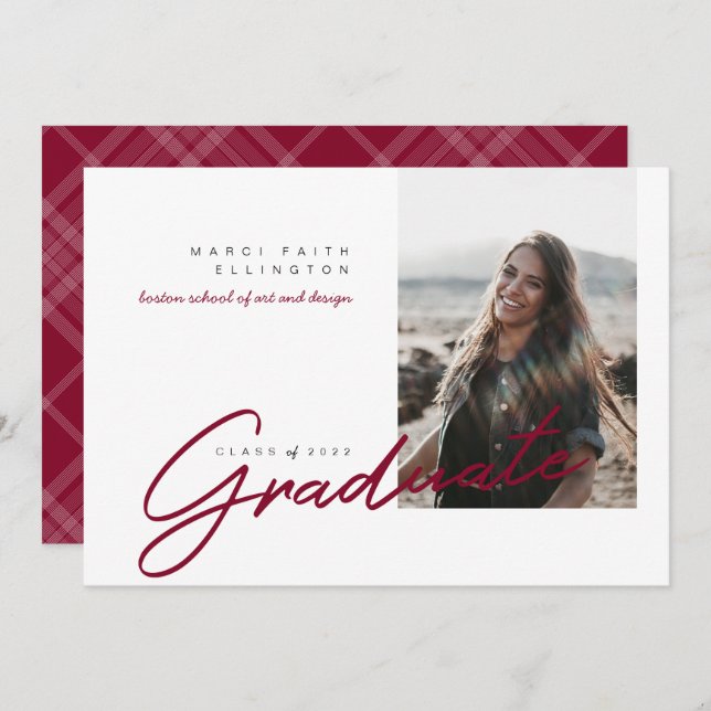 Modernes Foto Maroon Graduate Ankündigung (Vorne/Hinten)