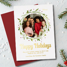 Modernes Foto Merry & Bright Script Wreath Folien Feiertagskarte