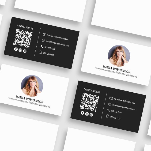 Modernes Foto Minimalistisch QR Code Social Media  Visitenkarte (Simple and minimalist black and white business card. )