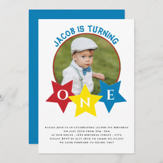 Modernes Foto minimlistisch 1. Geburtstag Einladung