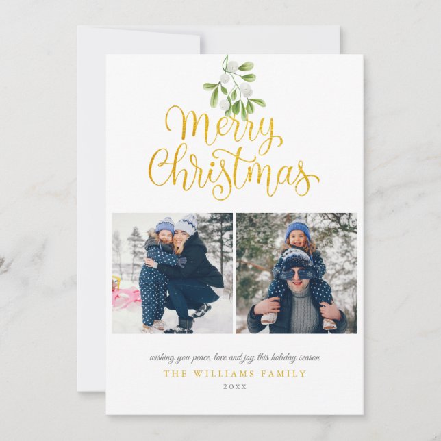 Modernes Foto Mistletoe Gold Script Weihnachten (Vorderseite)