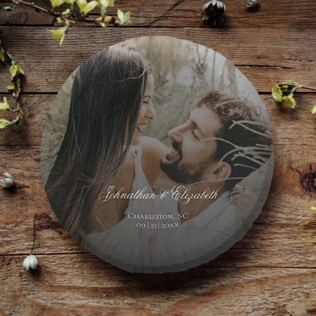 Modernes Foto mit Black Overlay-Hochzeit Pappteller (Modern Photo with Black Overlay Wedding Paper Bowls)