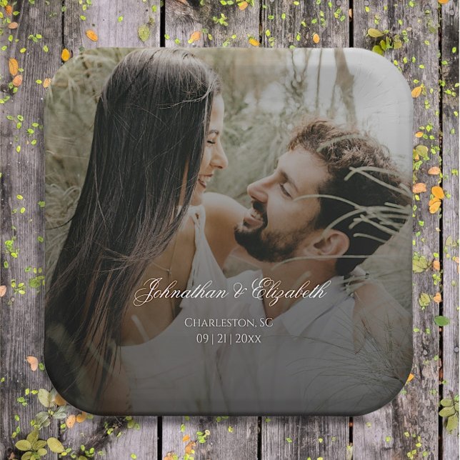 Modernes Foto mit Black Overlay-Hochzeit Pappteller (Modern Photo and Black Overlay Wedding Paper Plates)
