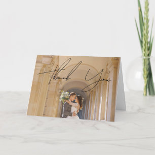 Modernes Foto mit Chic White & Black Scripts Hochz Dankeskarte