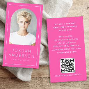 Modernes Foto mit dünner Grenze QR-Code heiß rosa Visitenkarte