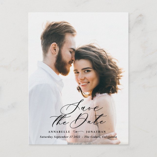 Modernes Foto mit elegantem Drehbuch Wasserfarbe b Ankündigungspostkarte (Vorderseite)