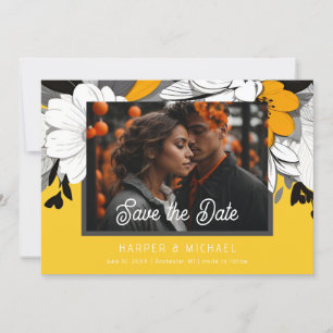 Modernes Foto mit gelbem Blumen Save the Date Einladung