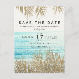 Modernes Foto mit Goldpalmen Save the Date Ankündigungspostkarte