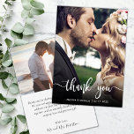 Modernes Foto mit Handschrift Dankeschön-Karte Dankeskarte<br><div class="desc">Modernes handgeschriebenes Hochzeitsstift Foto Dankeschön Karte. Moderne Stilvolle Hochzeit danke Ihnen Postkartenvorlage mit einem vollen vertikalen Foto auf der Vorderseite mit dem Overlay Text "Danke" in einem handgeschriebenen Typografie-Script-Schriftart in Weiß auf dem Bild. Personalisieren Sie den individuelle Name und danken Sie Ihnen Nachricht. Wenn Sie lieber Ihre Notiz handschreiben, löschen...</div>
