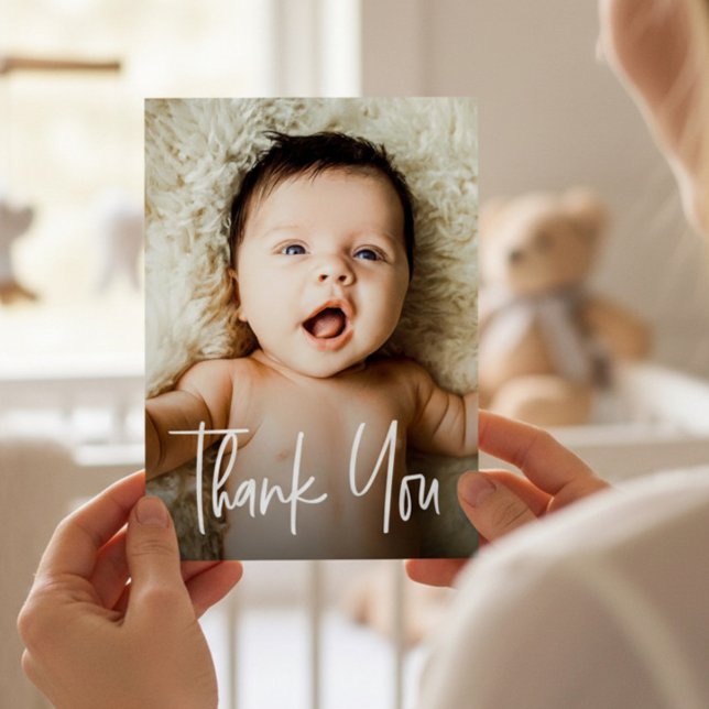 Modernes Foto mit individueller Babydusche Dankeskarte (Modern baby photo thank you shower card.)