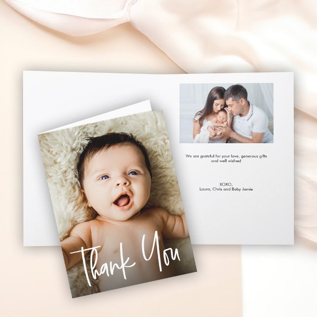 Modernes Foto mit individueller Babydusche Dankeskarte (Baby shower Thank you baby photos folded card.)