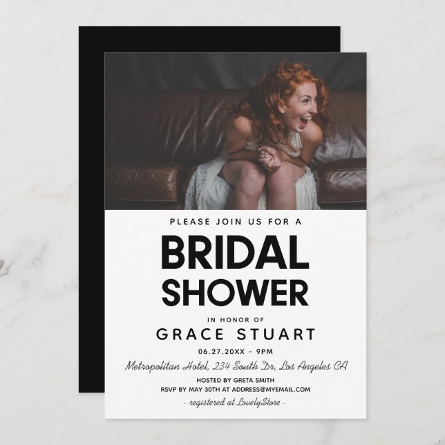 Modernes Foto mit minimalistischem Brautparty Einladung (Vorne/Hinten)