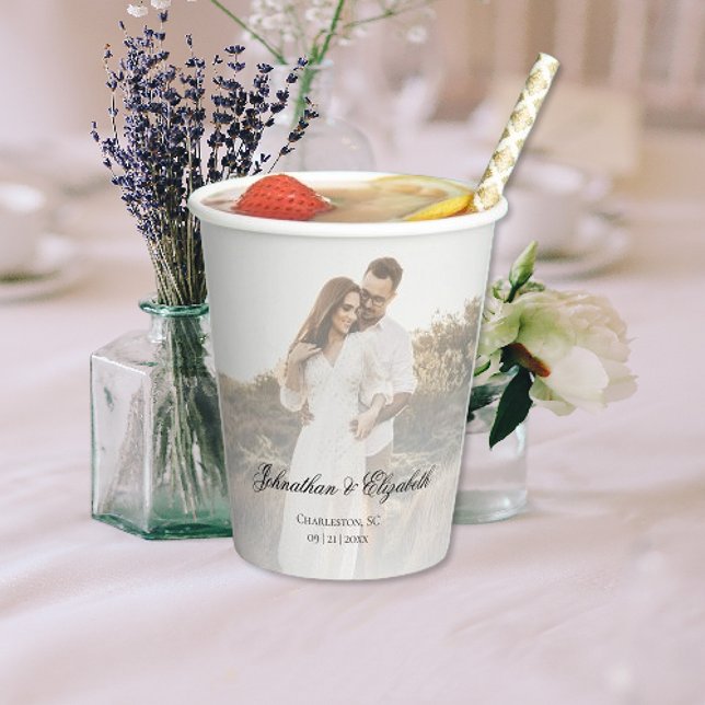 Modernes Foto mit Overlay-Hochzeit Pappbecher (Modern Photo and Overlay Wedding Paper Cup)