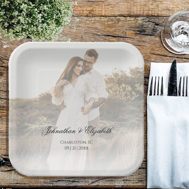 Modernes Foto mit Overlay-Hochzeit Pappteller (Modern Photo and Overlay Wedding Paper Plates)
